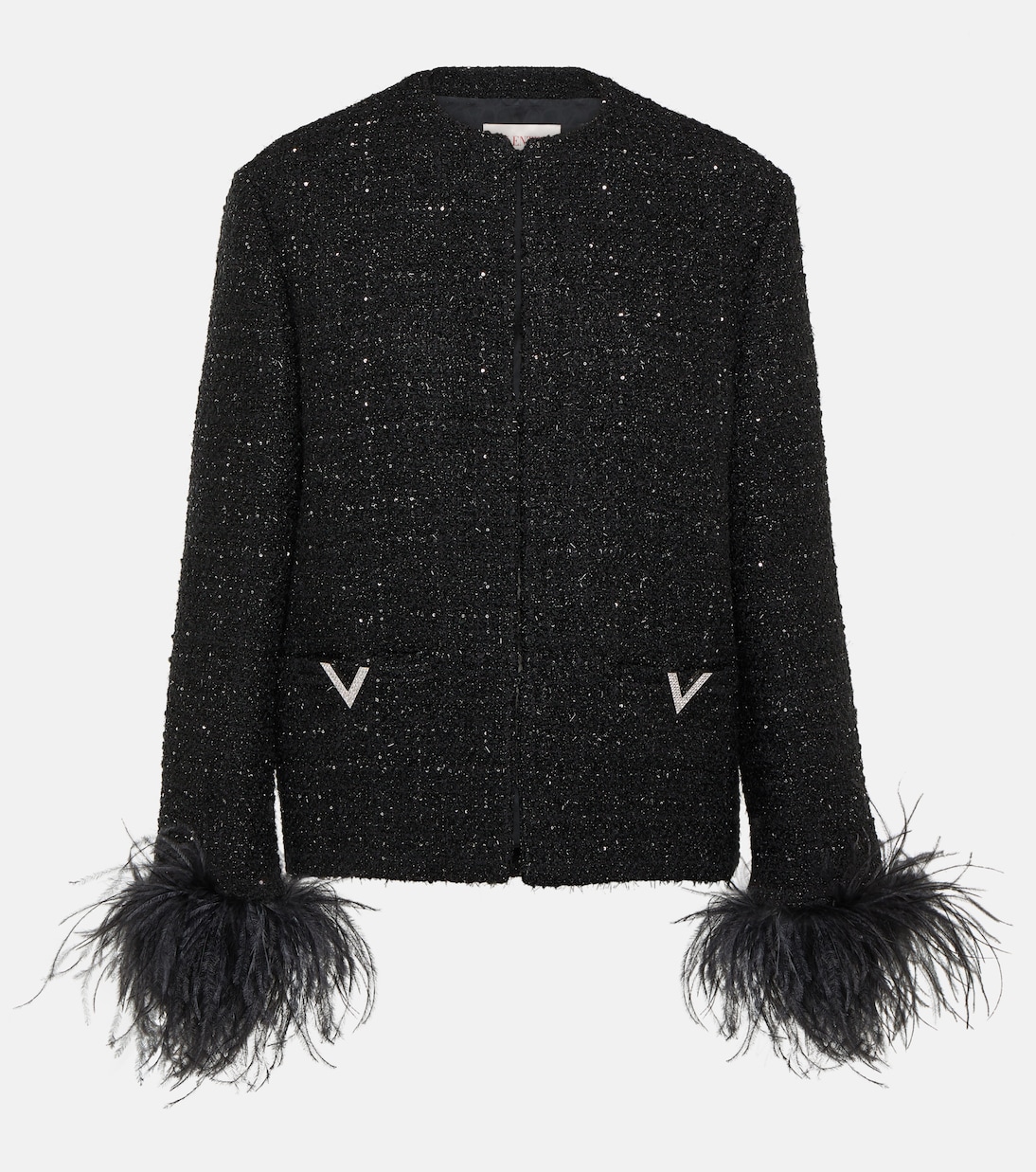 Giacca in tweed con piume | Valentino