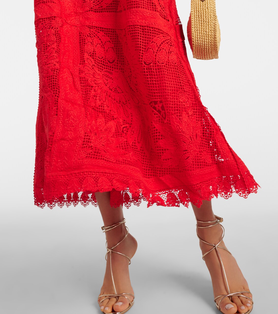 Red Toucan guipure lace midi skirt | Farm Rio