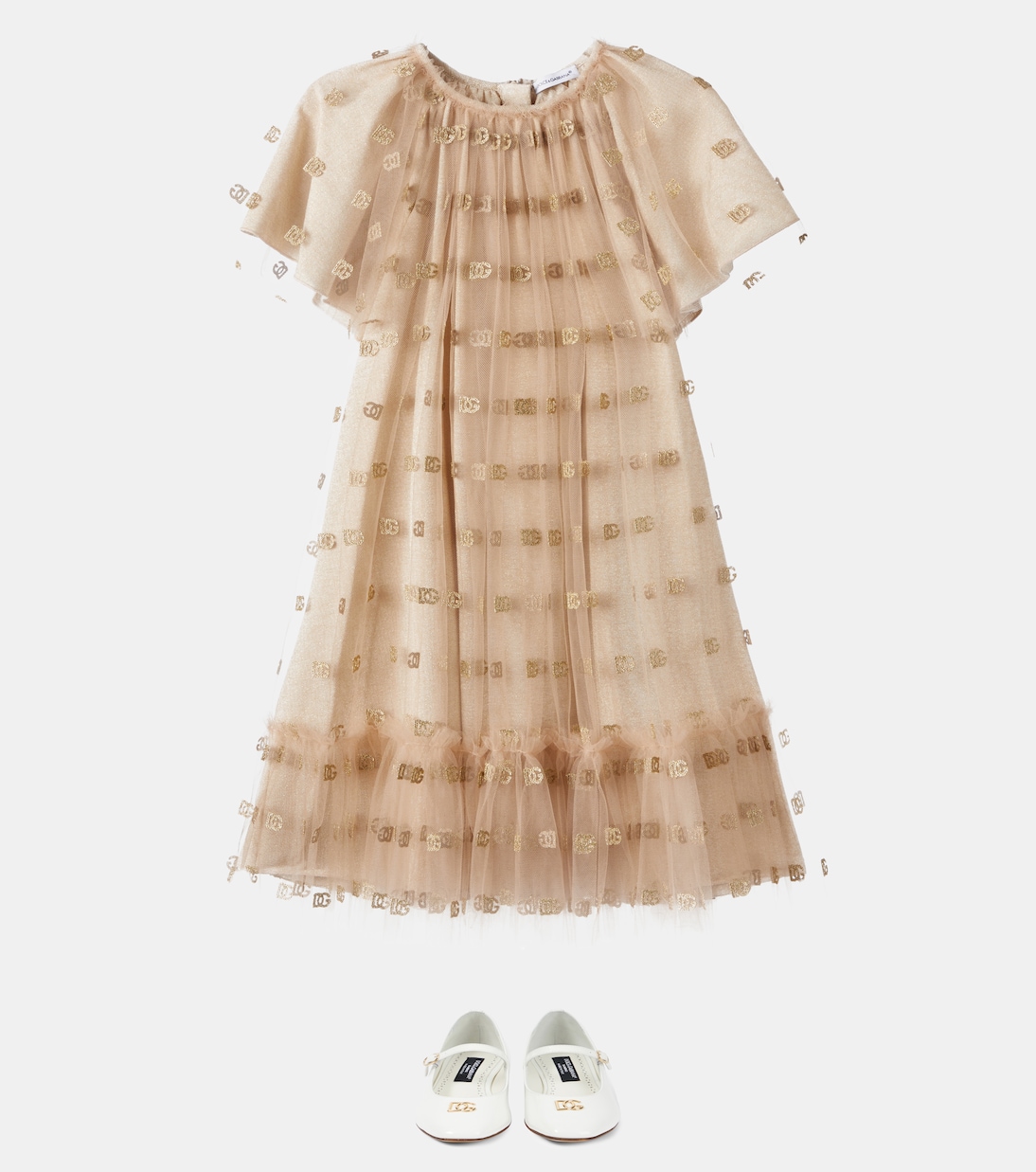 Abito in tulle con logo e volant | Dolce&Gabbana Kids