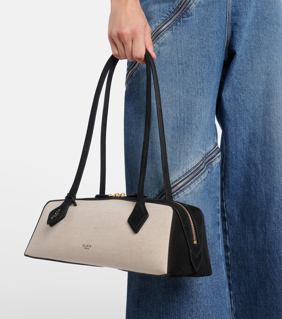 Le Teckel Small suede-trimmed shoulder bag | Alaïa