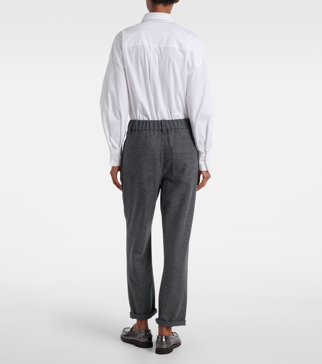 Cropped wool and cashmere straight pants | Brunello Cucinelli