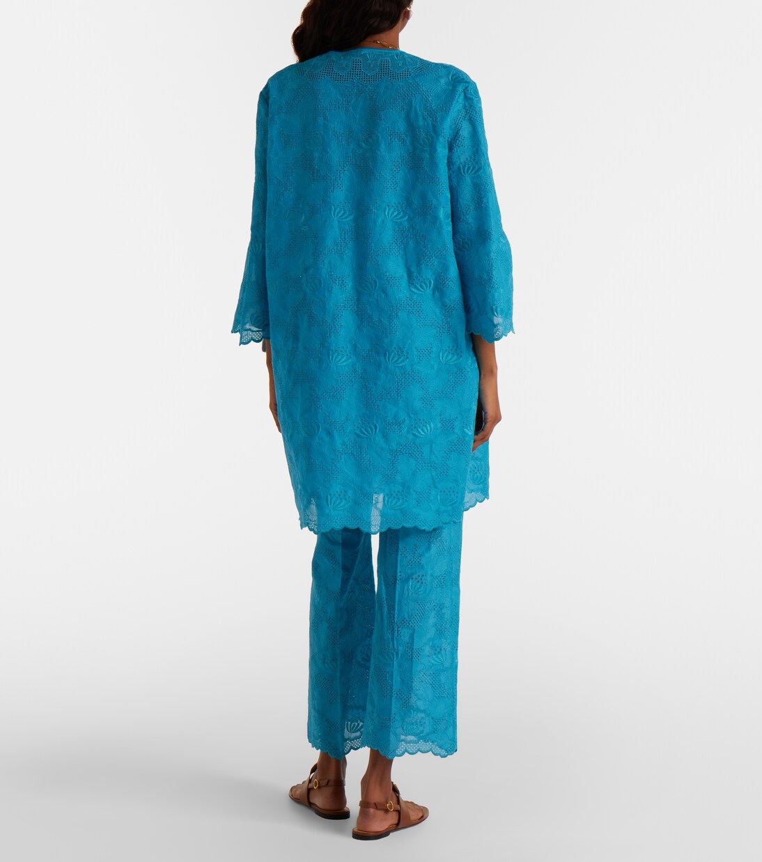 Broderie anglaise scalloped cotton straight pants | Valentino