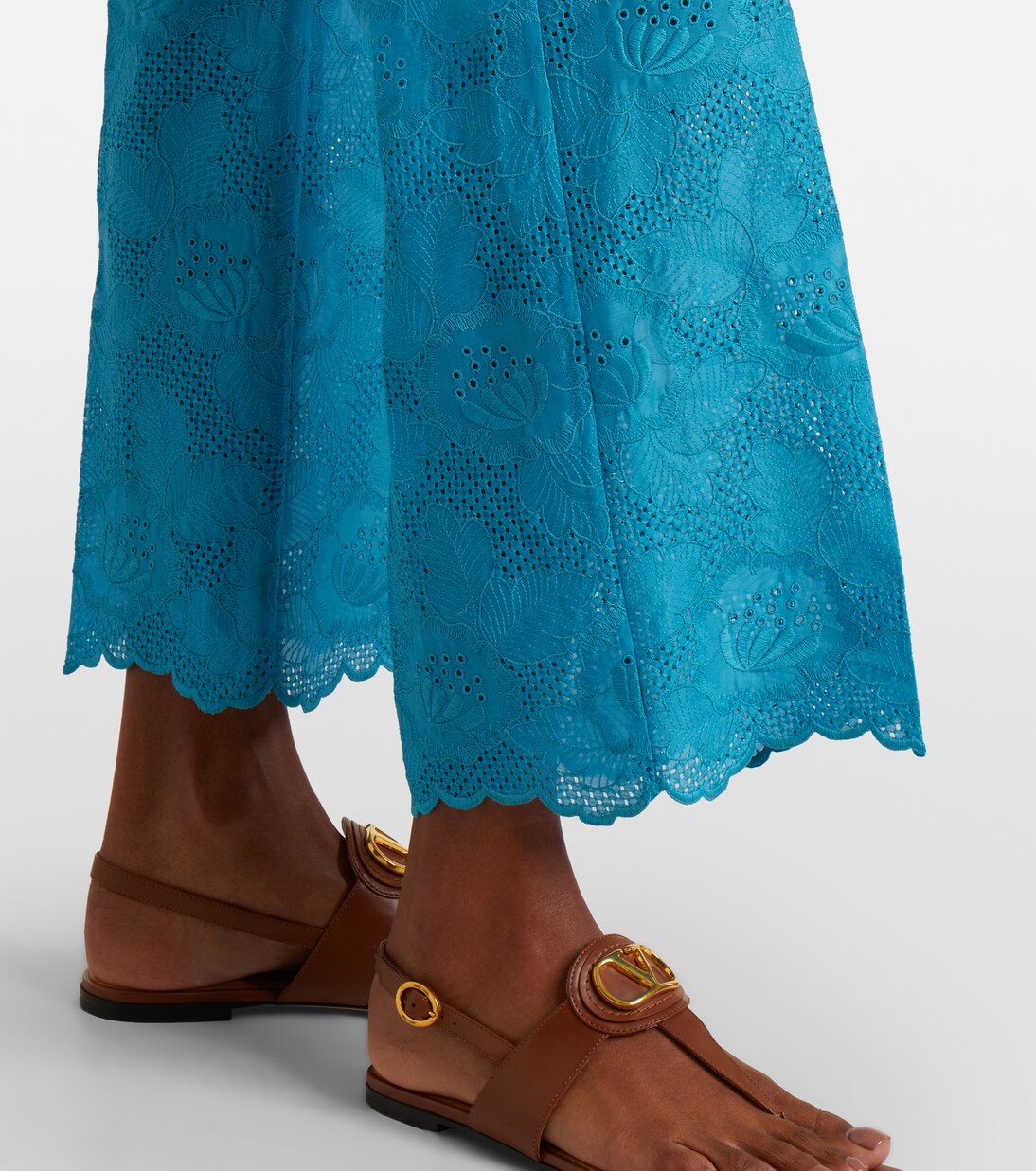 Broderie anglaise scalloped cotton straight pants | Valentino