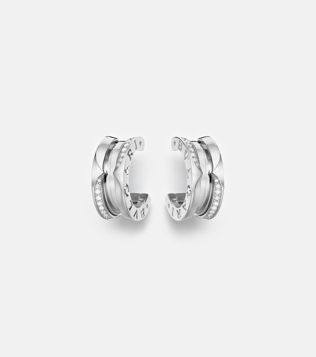 B.zero1 18kt white gold hoop earrings with diamonds | Bvlgari