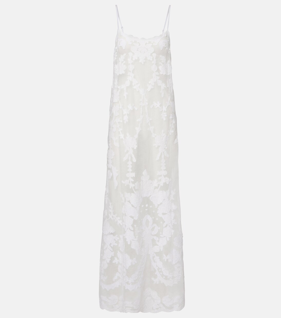 Embroidered semi-sheer cotton maxi dress | Juliet Dunn