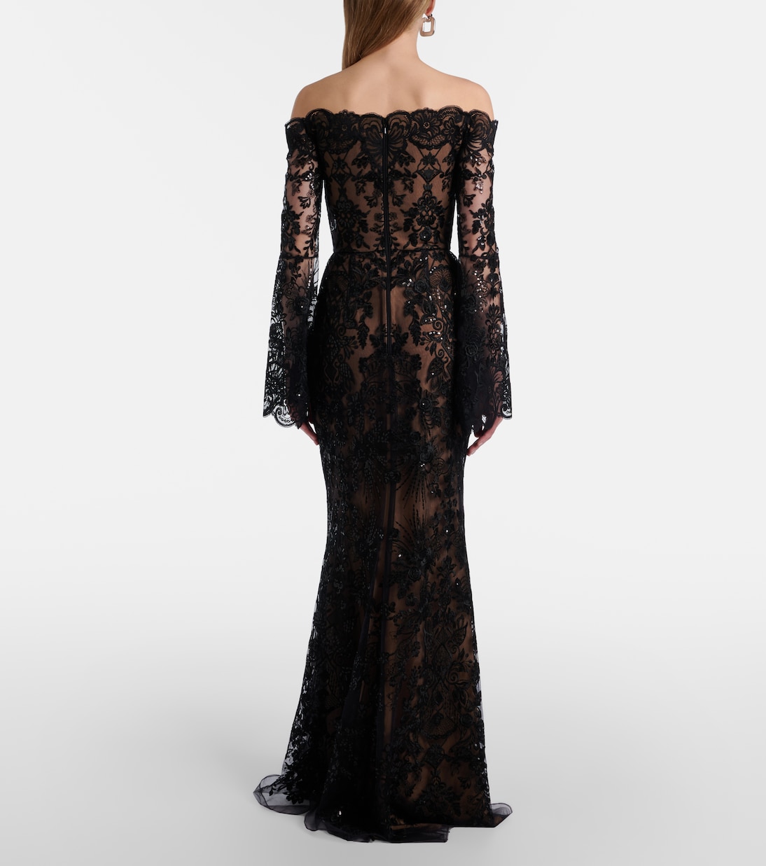 Sequined off-shoulder lace gown | Elie Saab