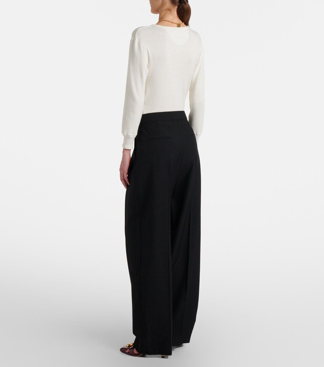 Pleated high-rise wool gabardine wide-leg pants | Chloé