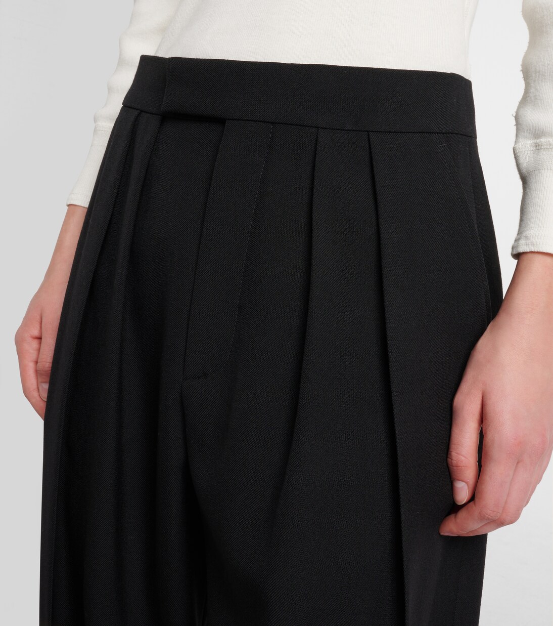 Pleated high-rise wool gabardine wide-leg pants | Chloé