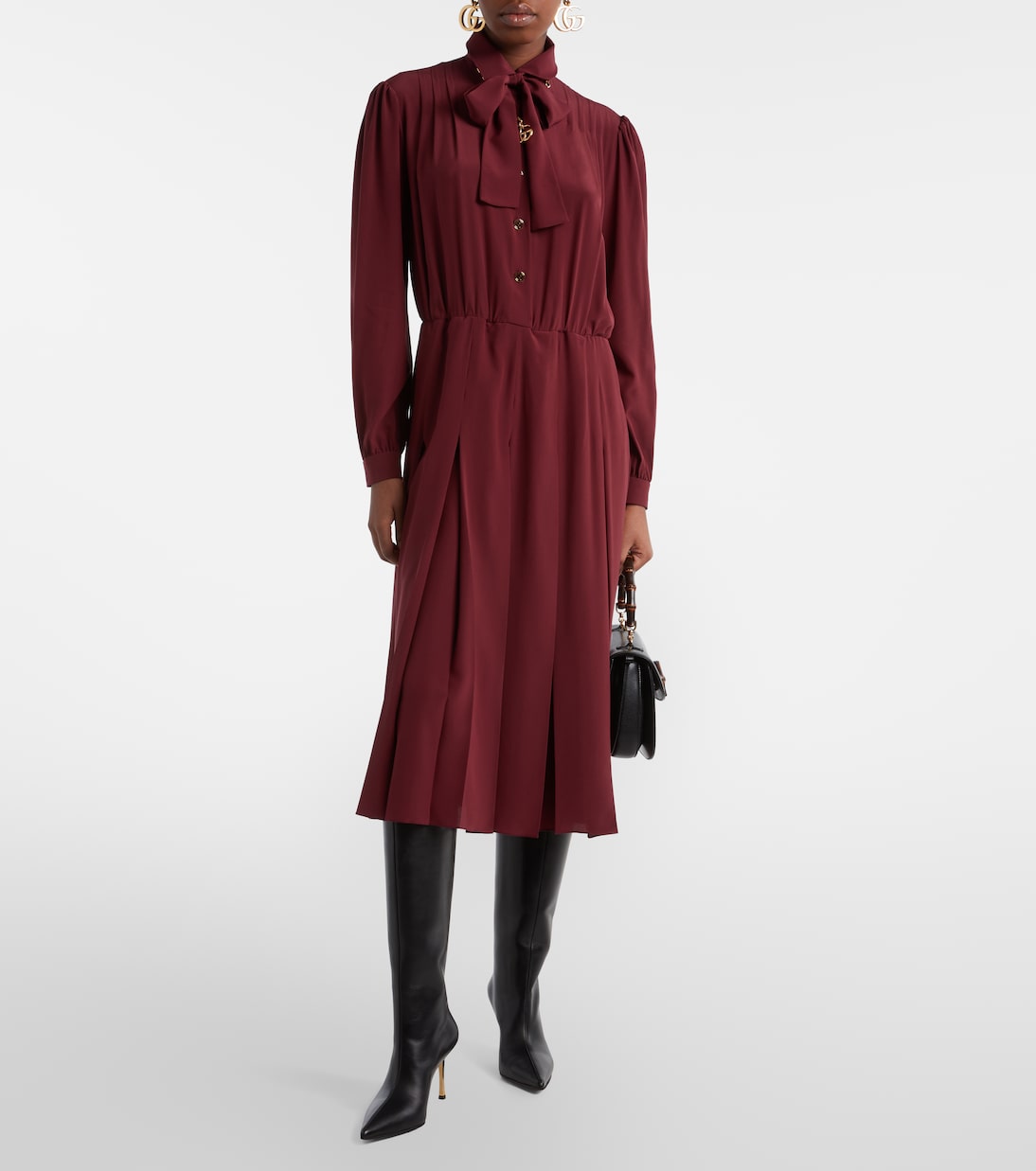 Pleated silk crêpe de chine midi dress | Gucci