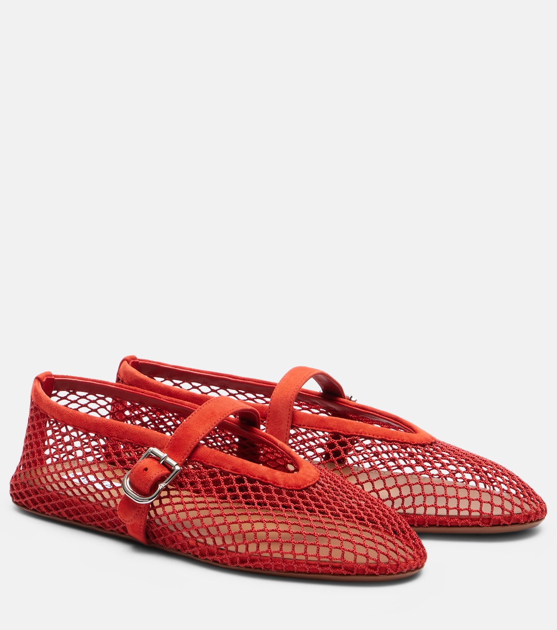 Leather-trimmed fishnet ballet flats | Alaïa