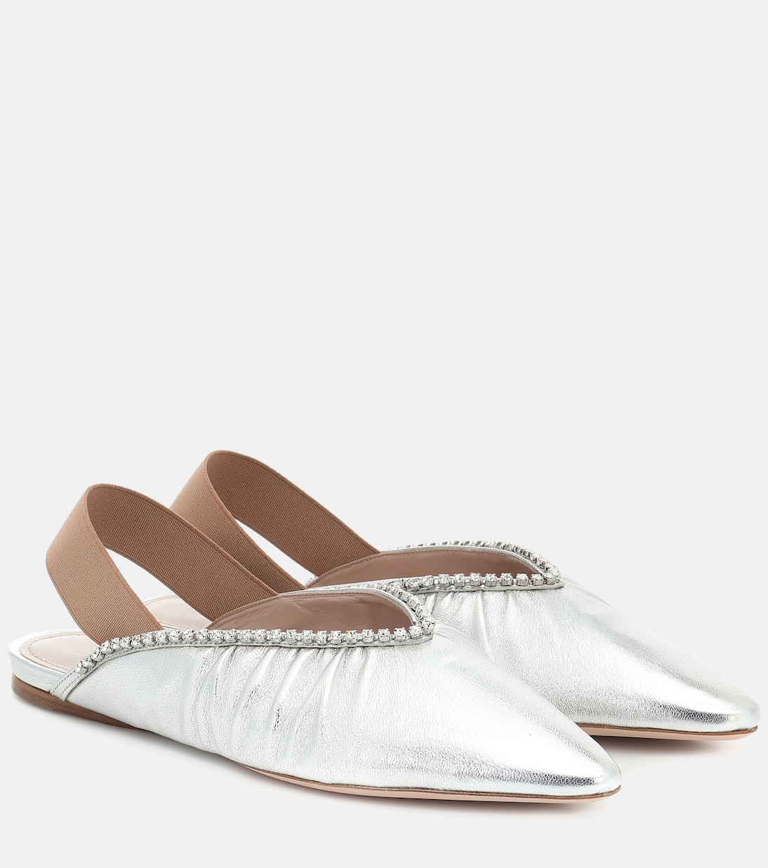 Slippers in pelle metallizzata con cristalli | Miu Miu