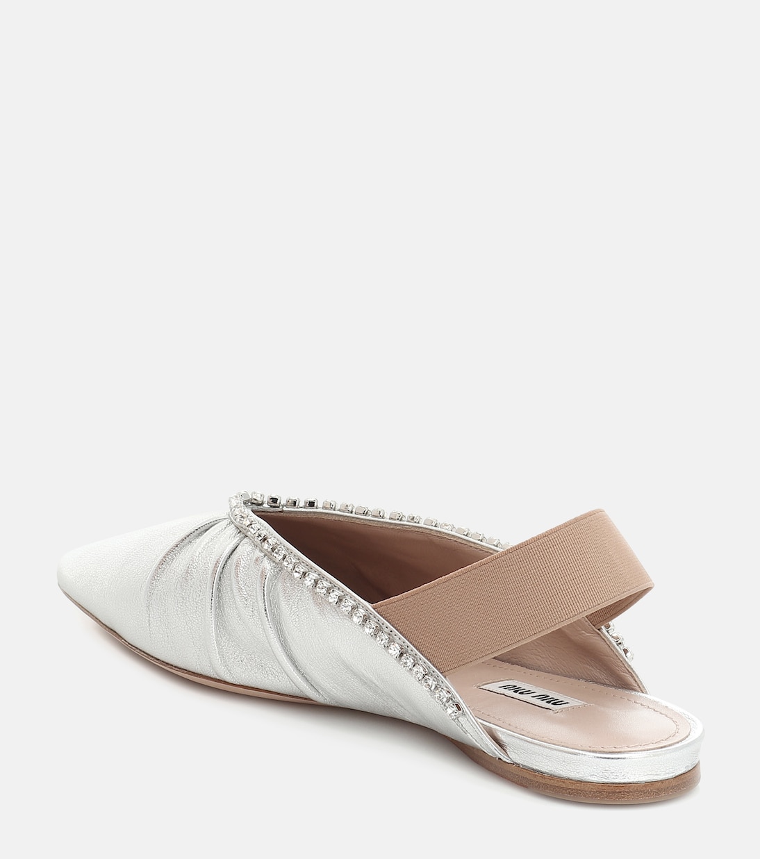 Slippers in pelle metallizzata con cristalli | Miu Miu