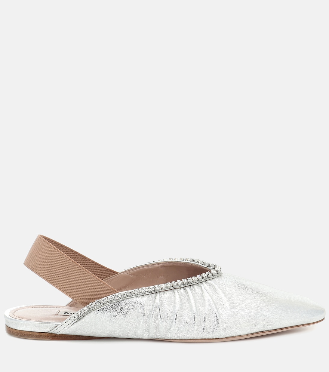 Slippers in pelle metallizzata con cristalli | Miu Miu