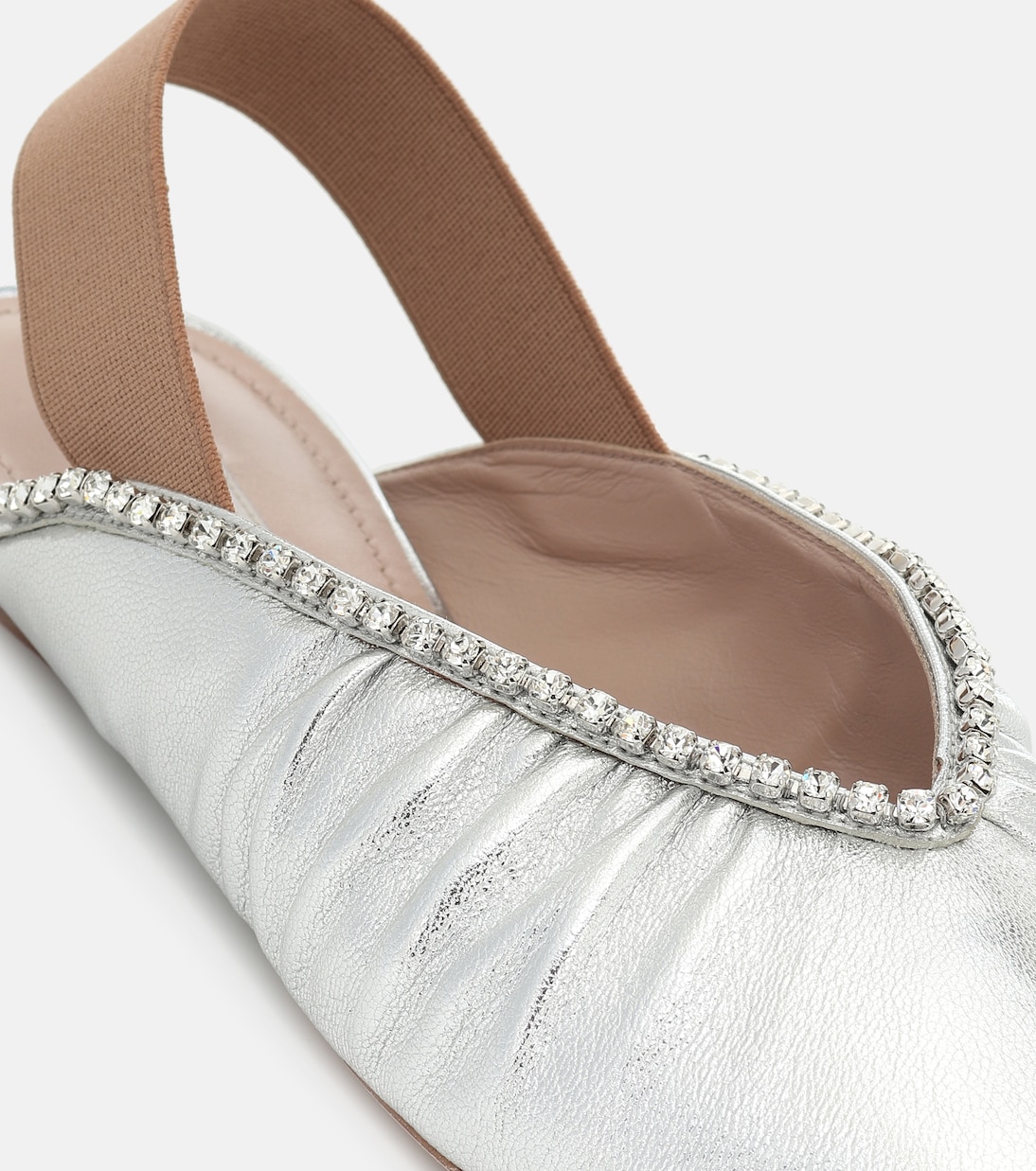 Slippers in pelle metallizzata con cristalli | Miu Miu
