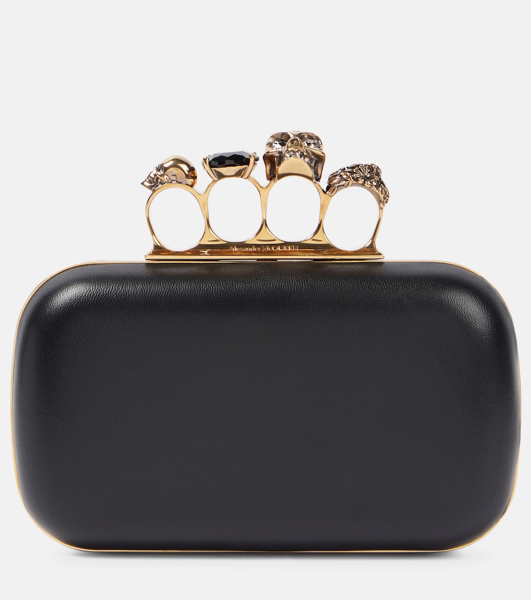 Knuckle leather clutch in black Alexander Mc Queen Mytheresa