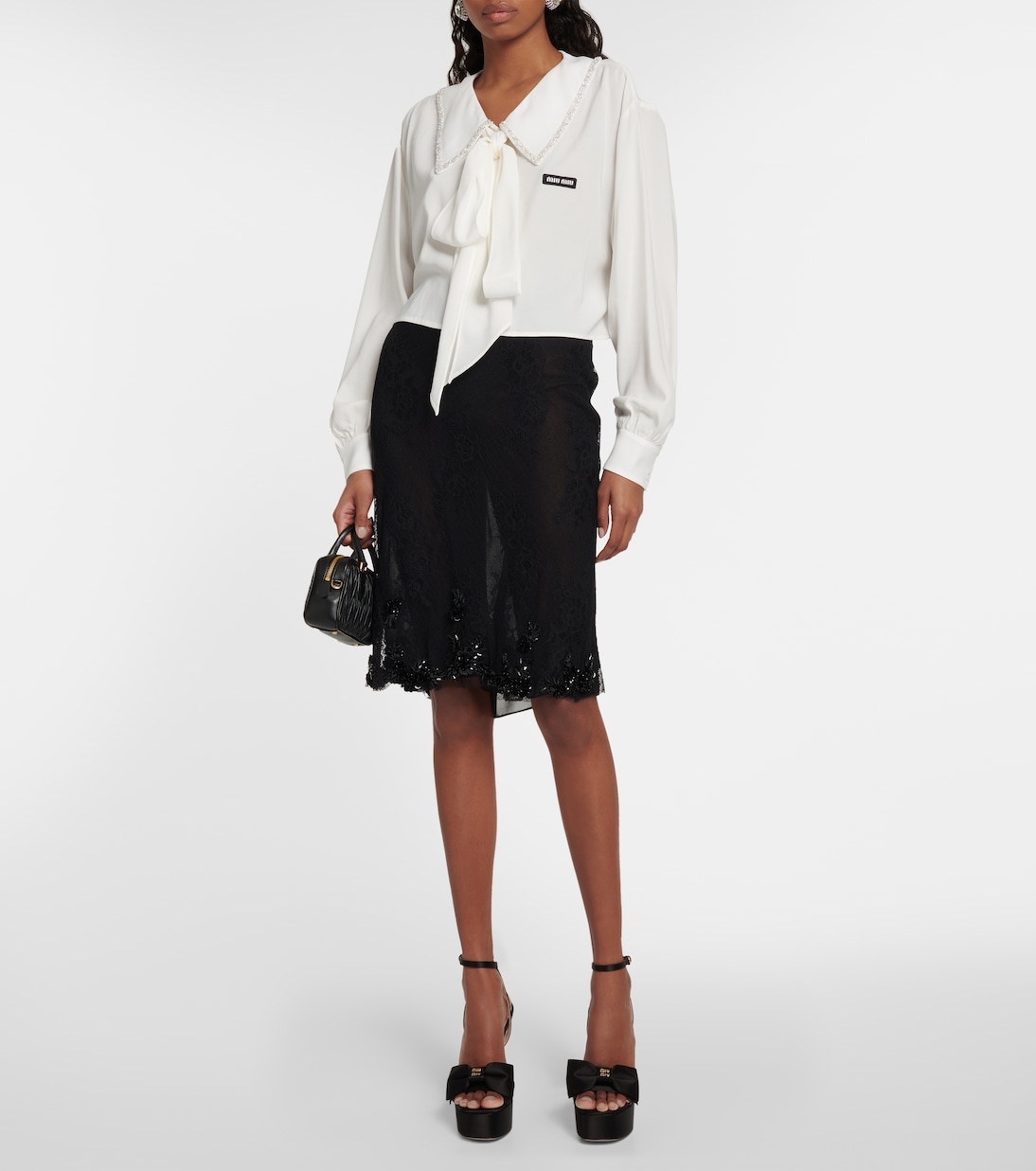 Blusa in sablé con ricami | Miu Miu