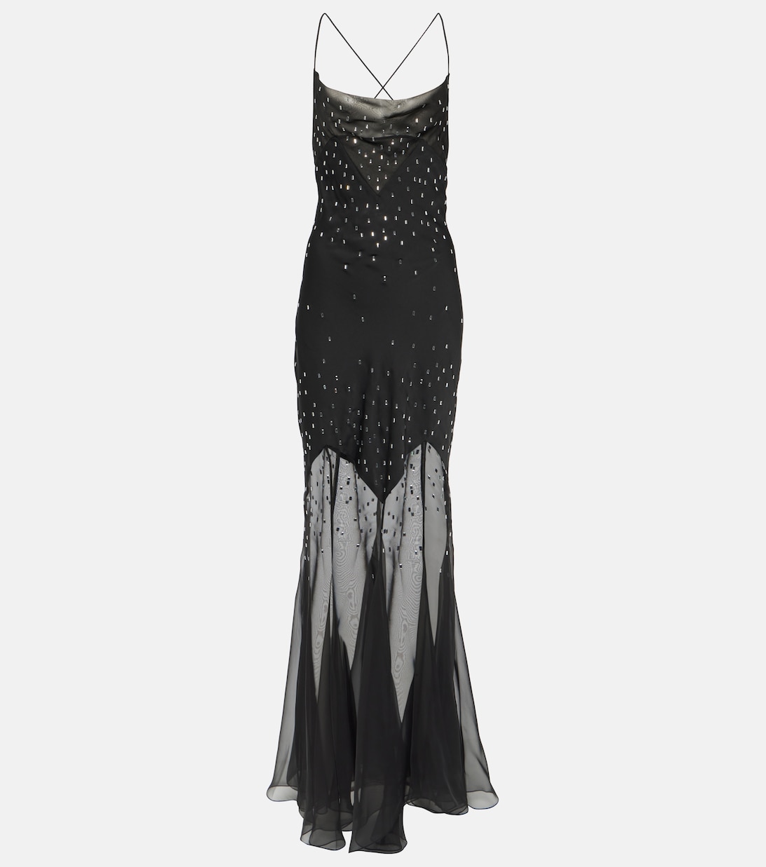 Abito lungo in chiffon con cristalli | Rabanne