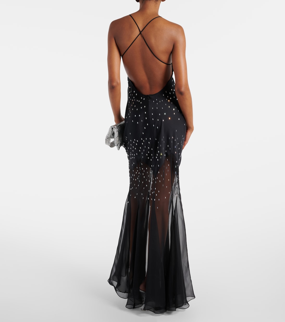 Abito lungo in chiffon con cristalli | Rabanne