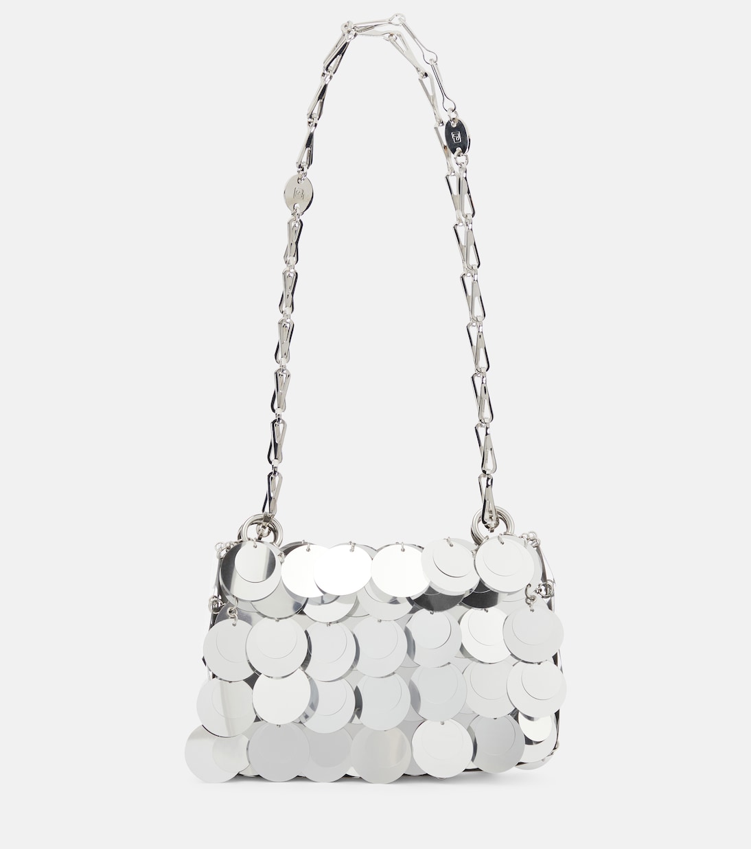 Sparkle Nano sequined shoulder bag in silver Rabanne Mytheresa