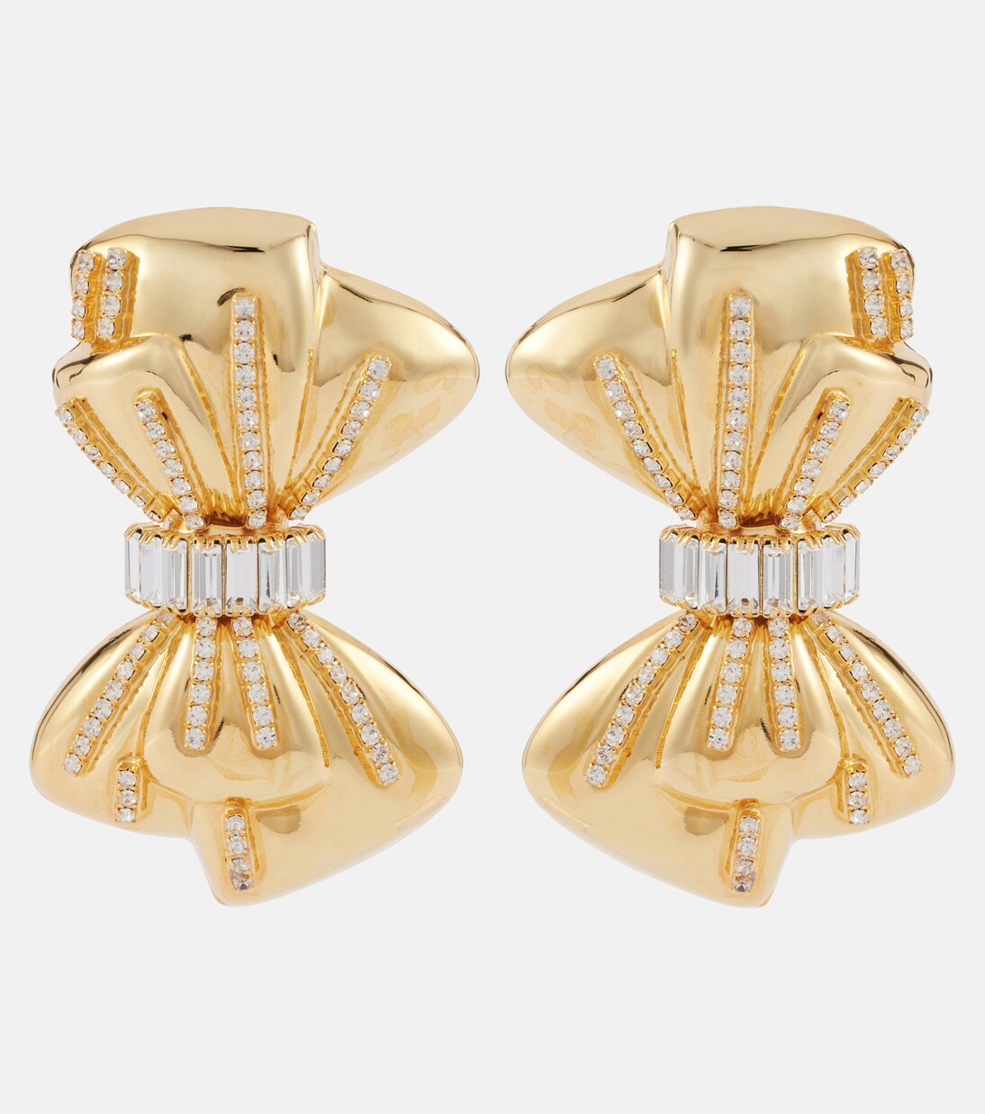 Crystal-embellished clip-on earrings in gold - Alessandra Rich 