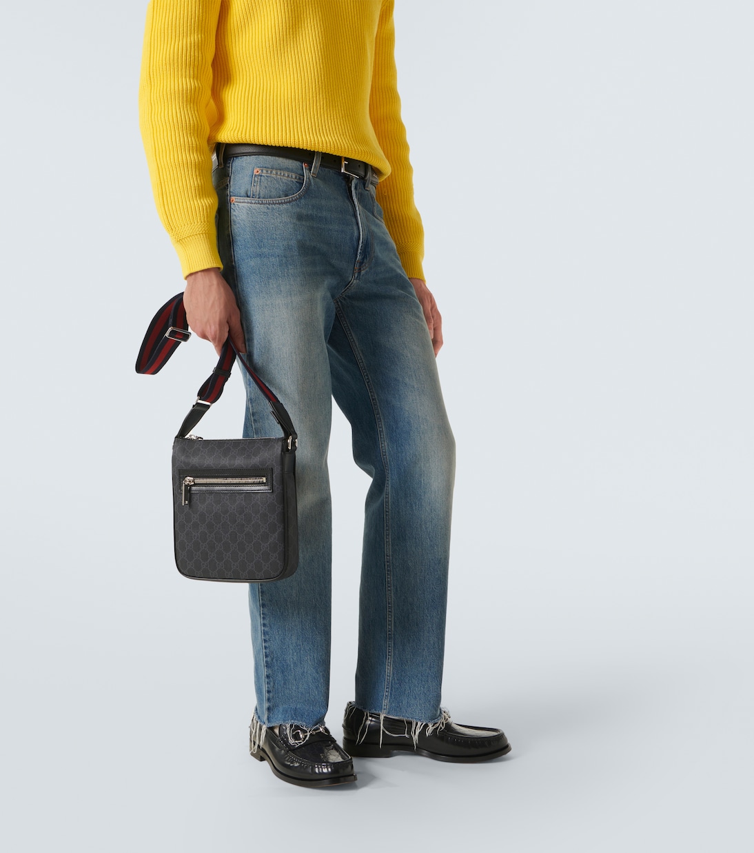 Borsa a tracolla in canvas GG con pelle | Gucci