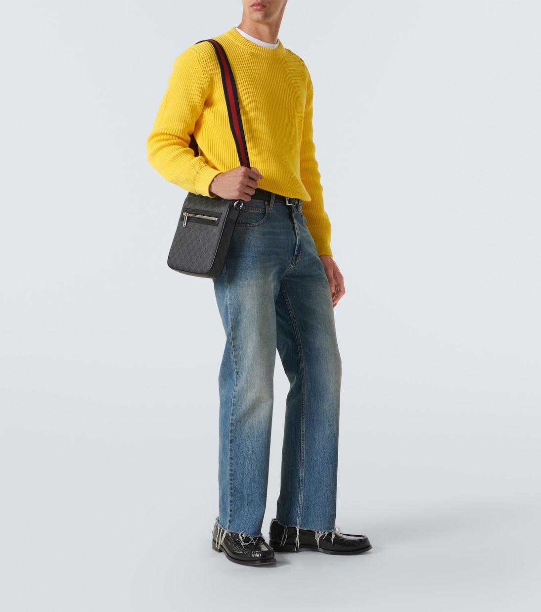 Borsa a tracolla in canvas GG con pelle | Gucci