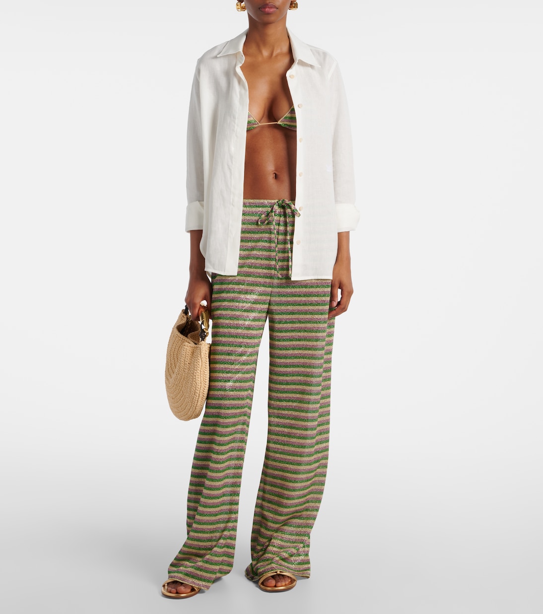 Striped high-rise lamé wide-leg pants | Oséree