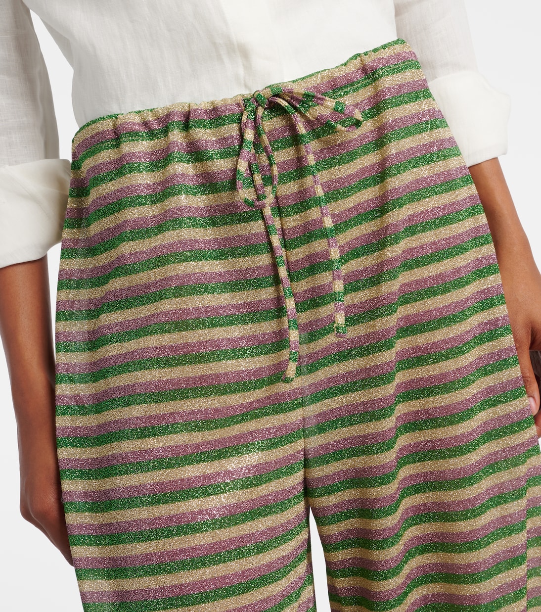 Striped high-rise lamé wide-leg pants | Oséree