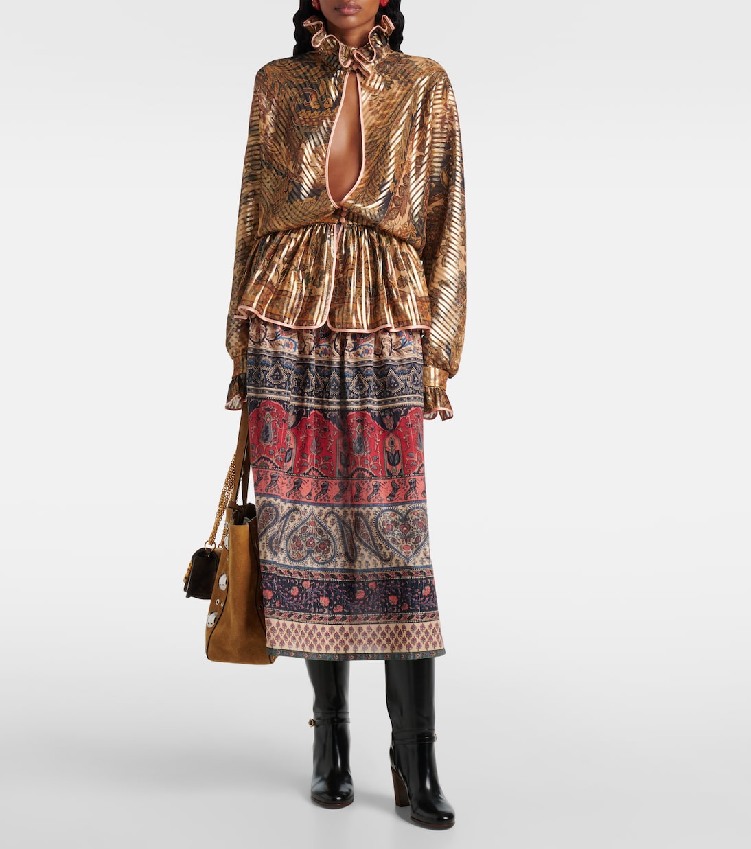 Falda midi en muselina de algodón con paisley | Valentino