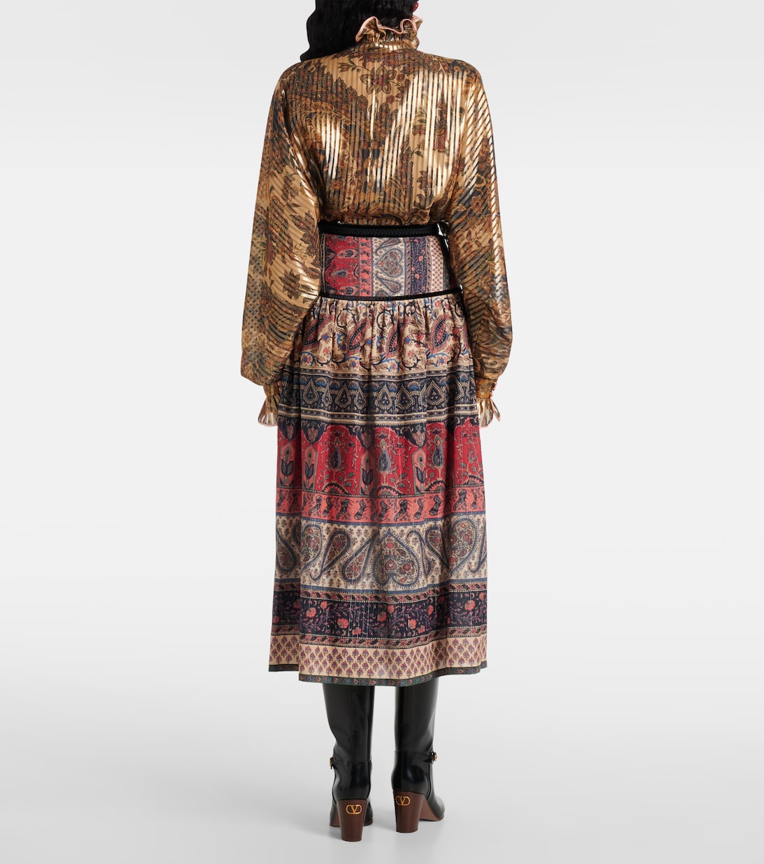 Falda midi en muselina de algodón con paisley | Valentino
