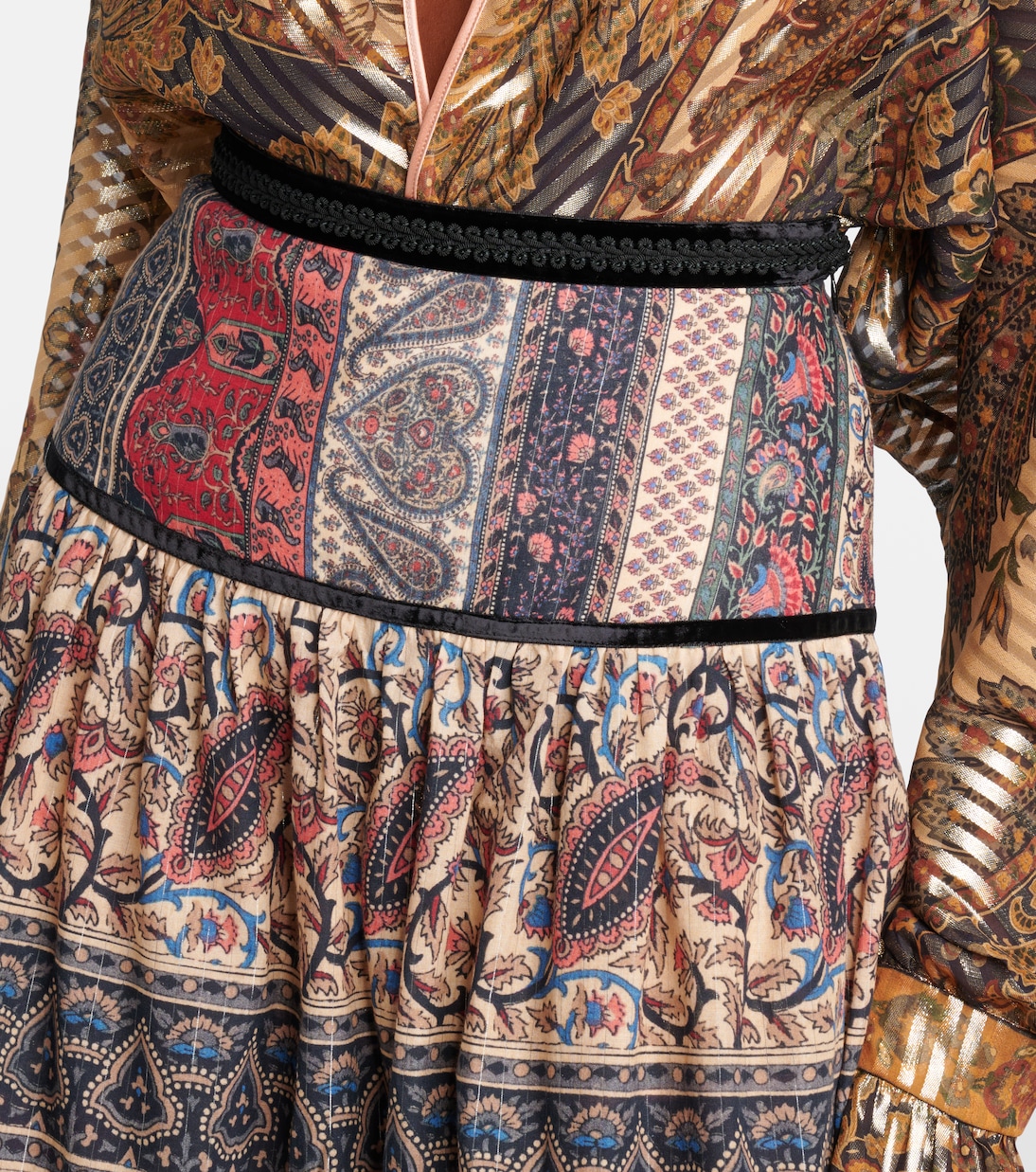 Falda midi en muselina de algodón con paisley | Valentino