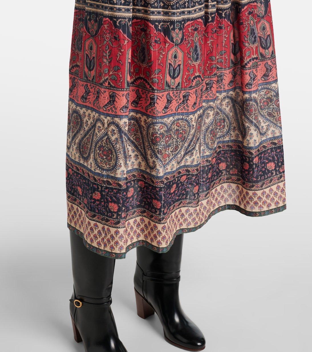 Falda midi en muselina de algodón con paisley | Valentino