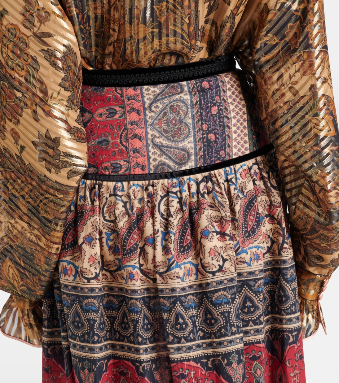 Falda midi en muselina de algodón con paisley | Valentino