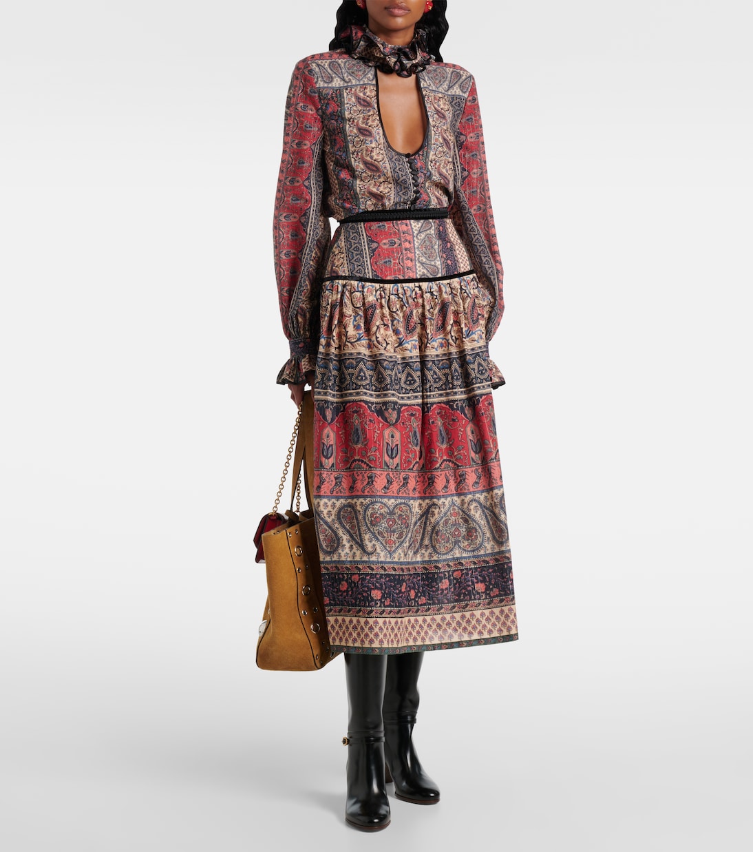 Falda midi en muselina de algodón con paisley | Valentino