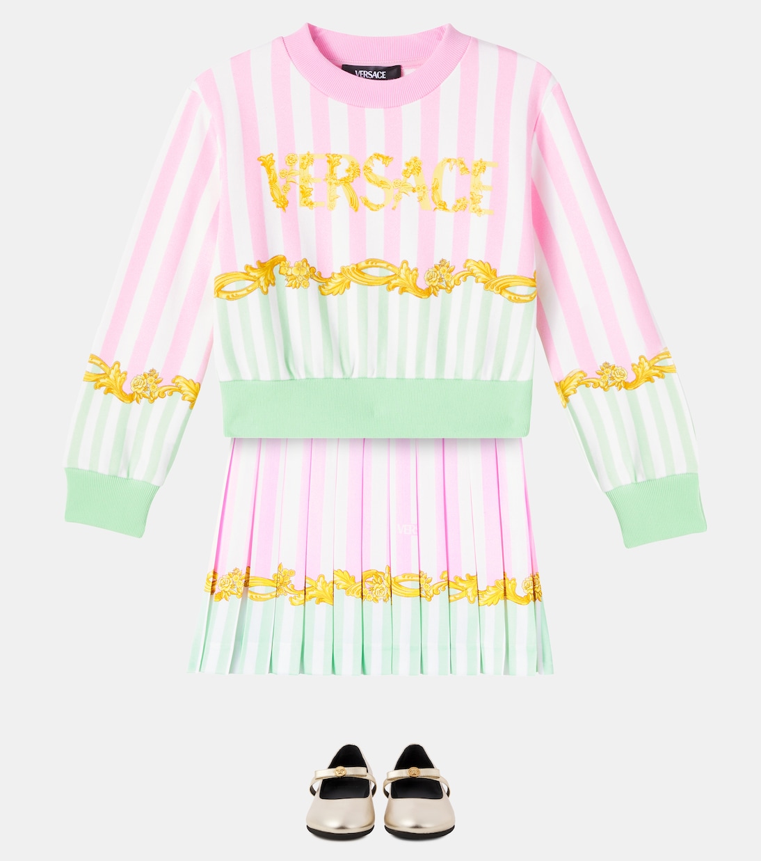 Falda de sarga plisada a rayas | Versace Kids