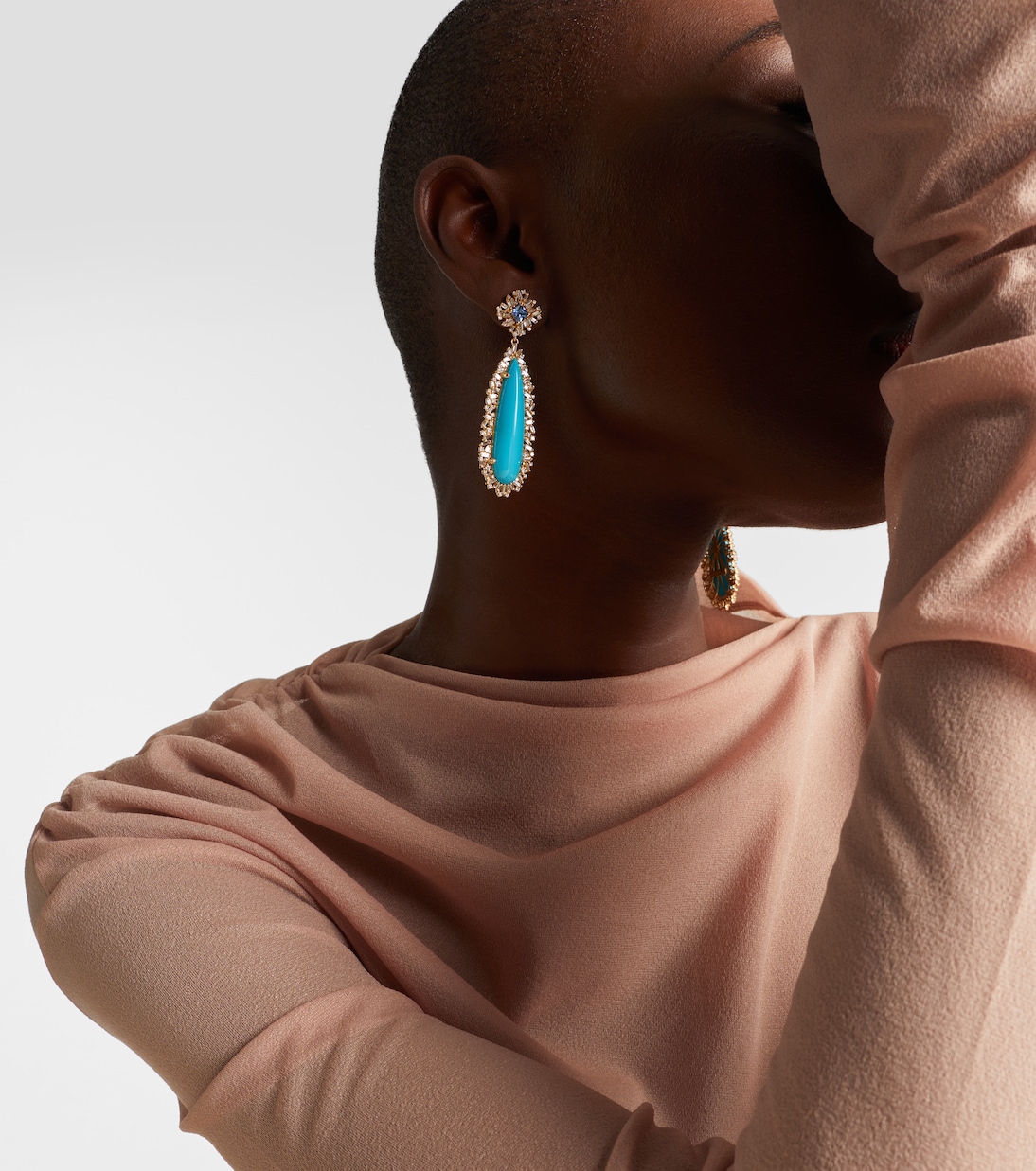 18kt gold drop earrings with sapphires, diamonds and turquoises  | Suzanne Kalan