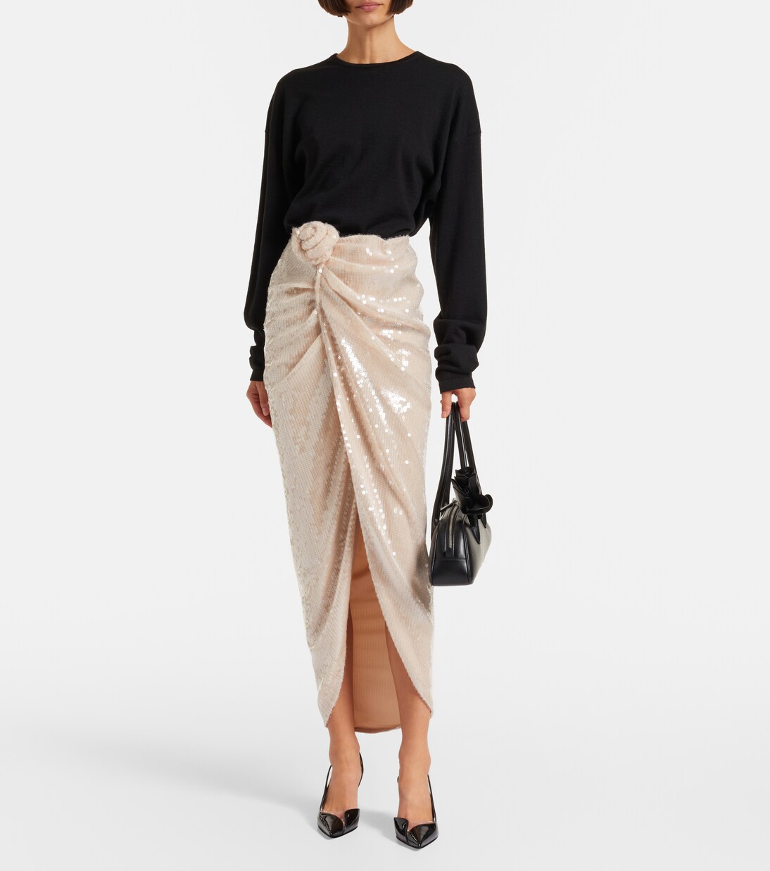 Rositana floral-appliqué sequined wrap skirt | Rotate