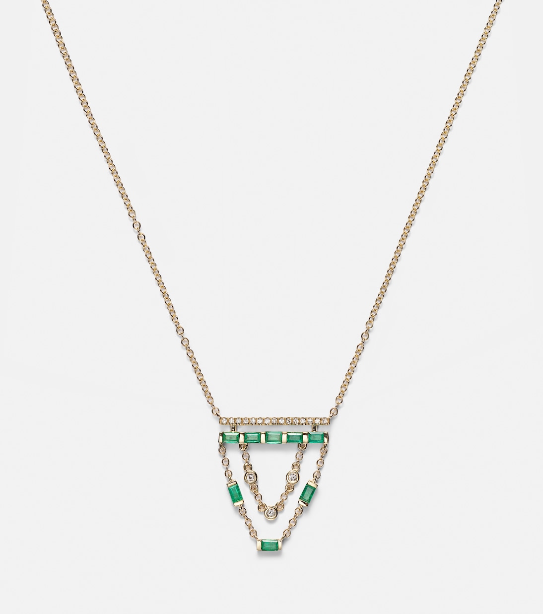 Halskette aus 18kt Gelbgold mit Diamanten und Smaragden | Shay Jewelry