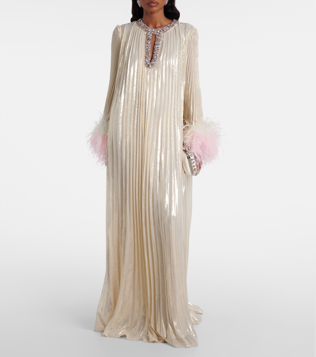 Embellished feather-trimmed silk-blend maxi dress | Self-Portrait