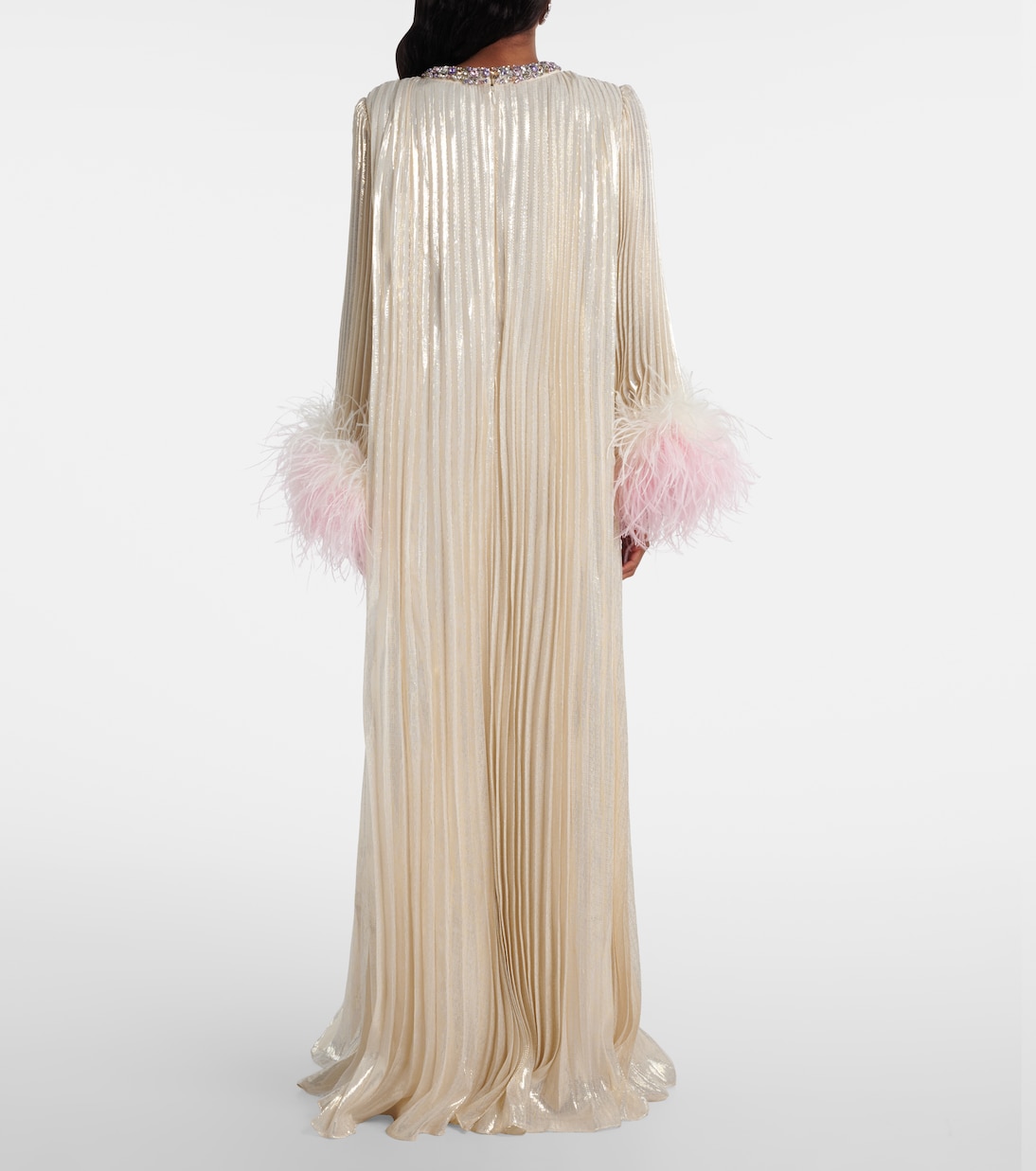 Embellished feather-trimmed silk-blend maxi dress | Self-Portrait