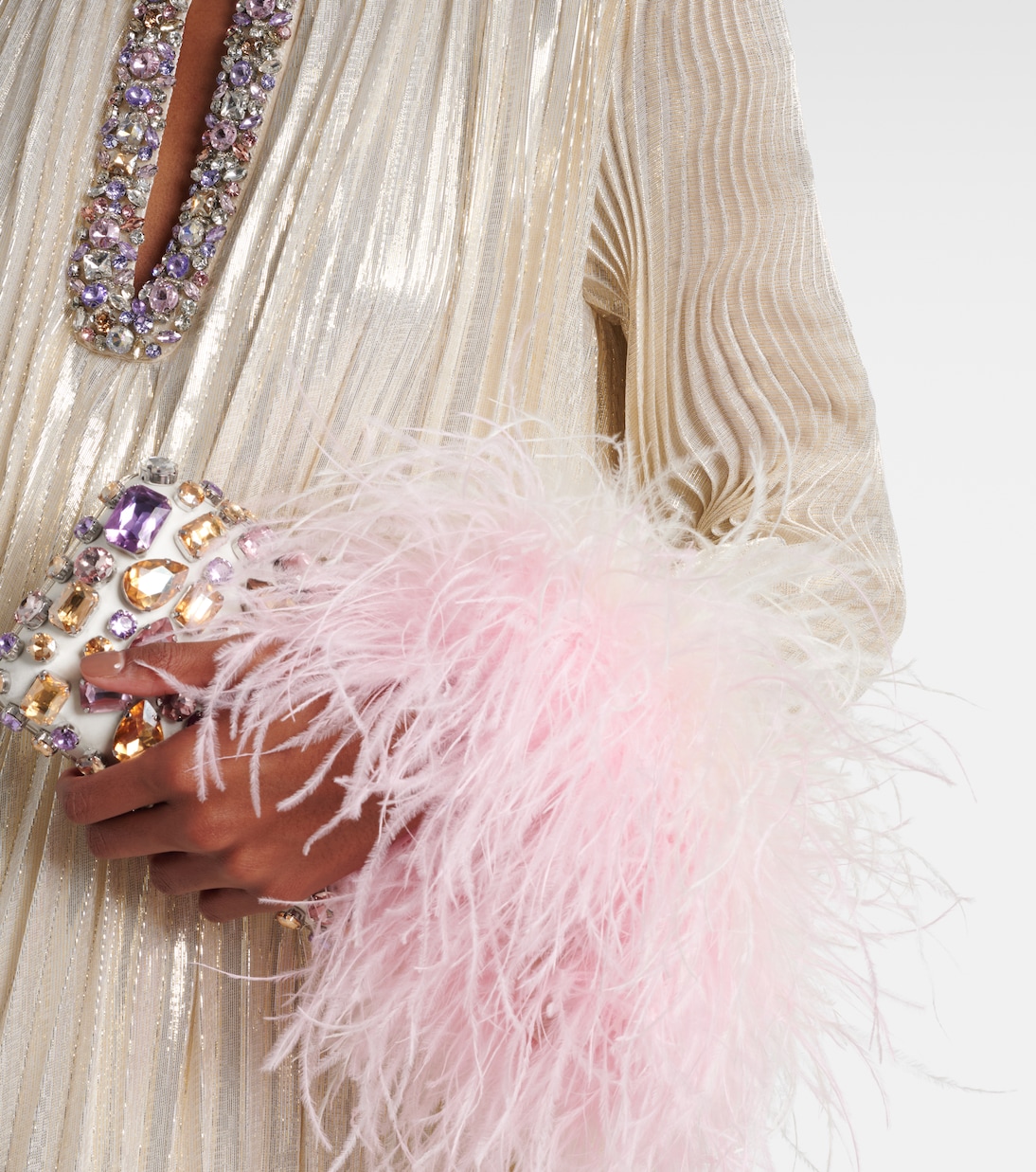 Embellished feather-trimmed silk-blend maxi dress | Self-Portrait