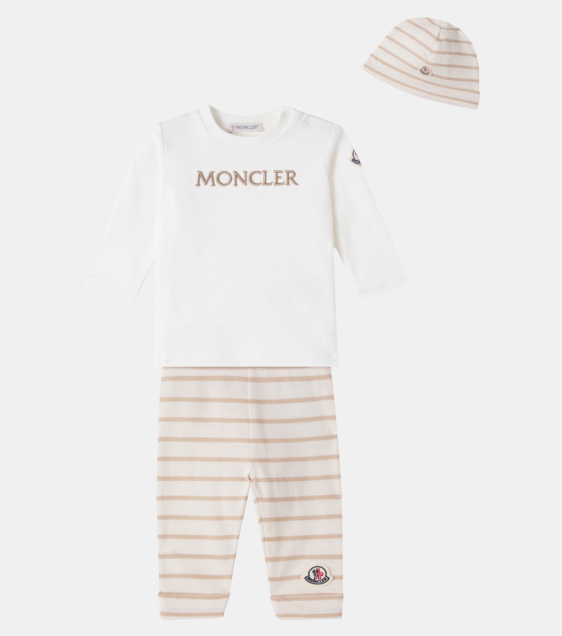 Baby cotton top, pants, and beanie set | Moncler Enfant