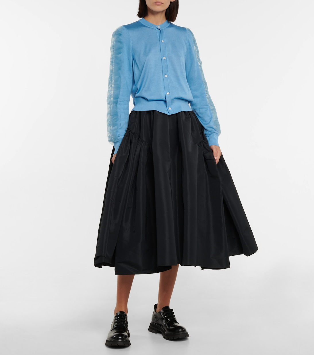 Tulle-trimmed silk cardigan | Noir Kei Ninomiya