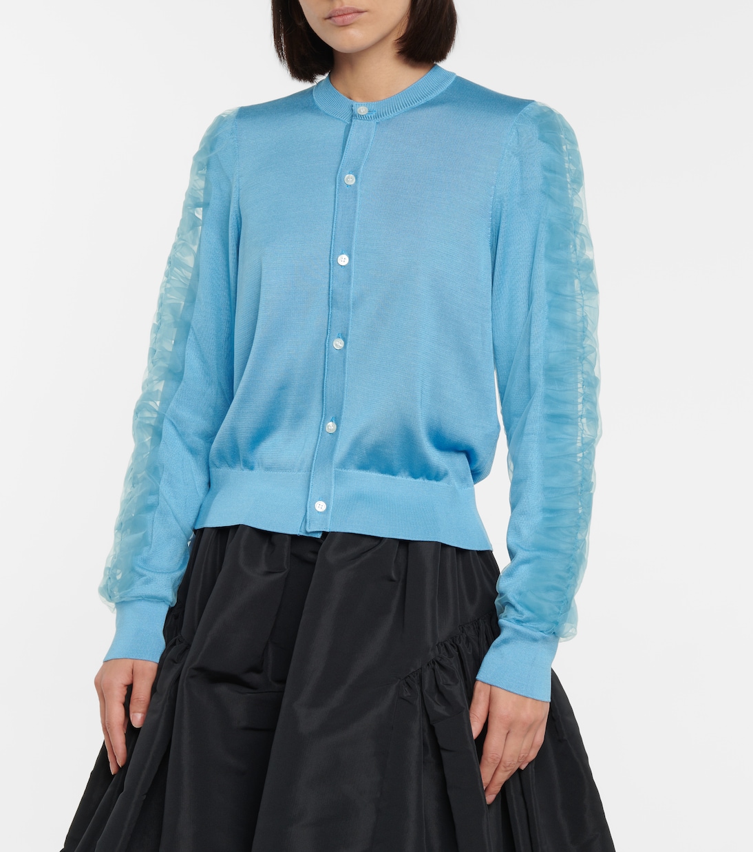 Tulle-trimmed silk cardigan | Noir Kei Ninomiya