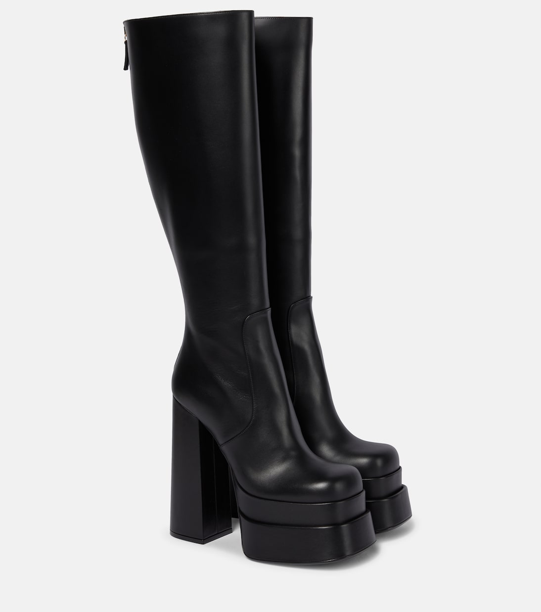 Leather platform knee-high boots | Versace