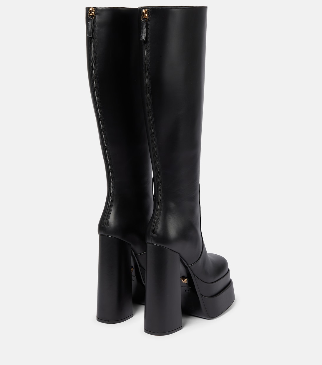 Leather platform knee-high boots | Versace
