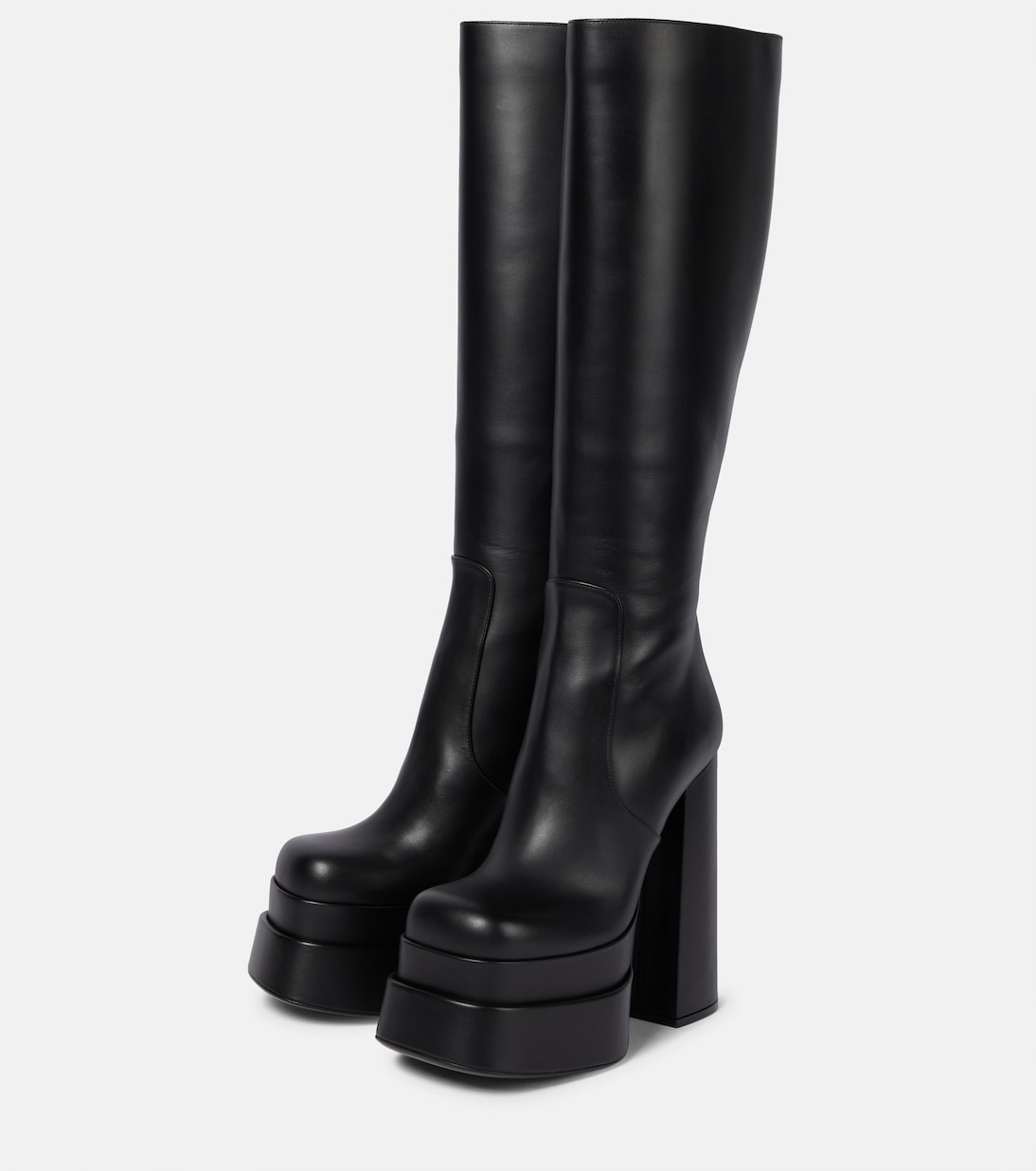 Leather platform knee-high boots | Versace