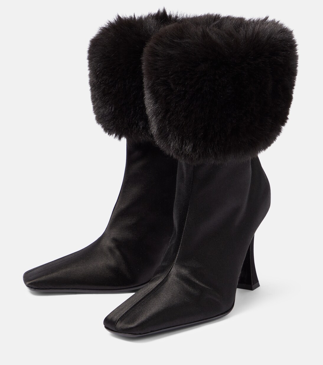 Faux fur-trimmed satin ankle boots | Magda Butrym
