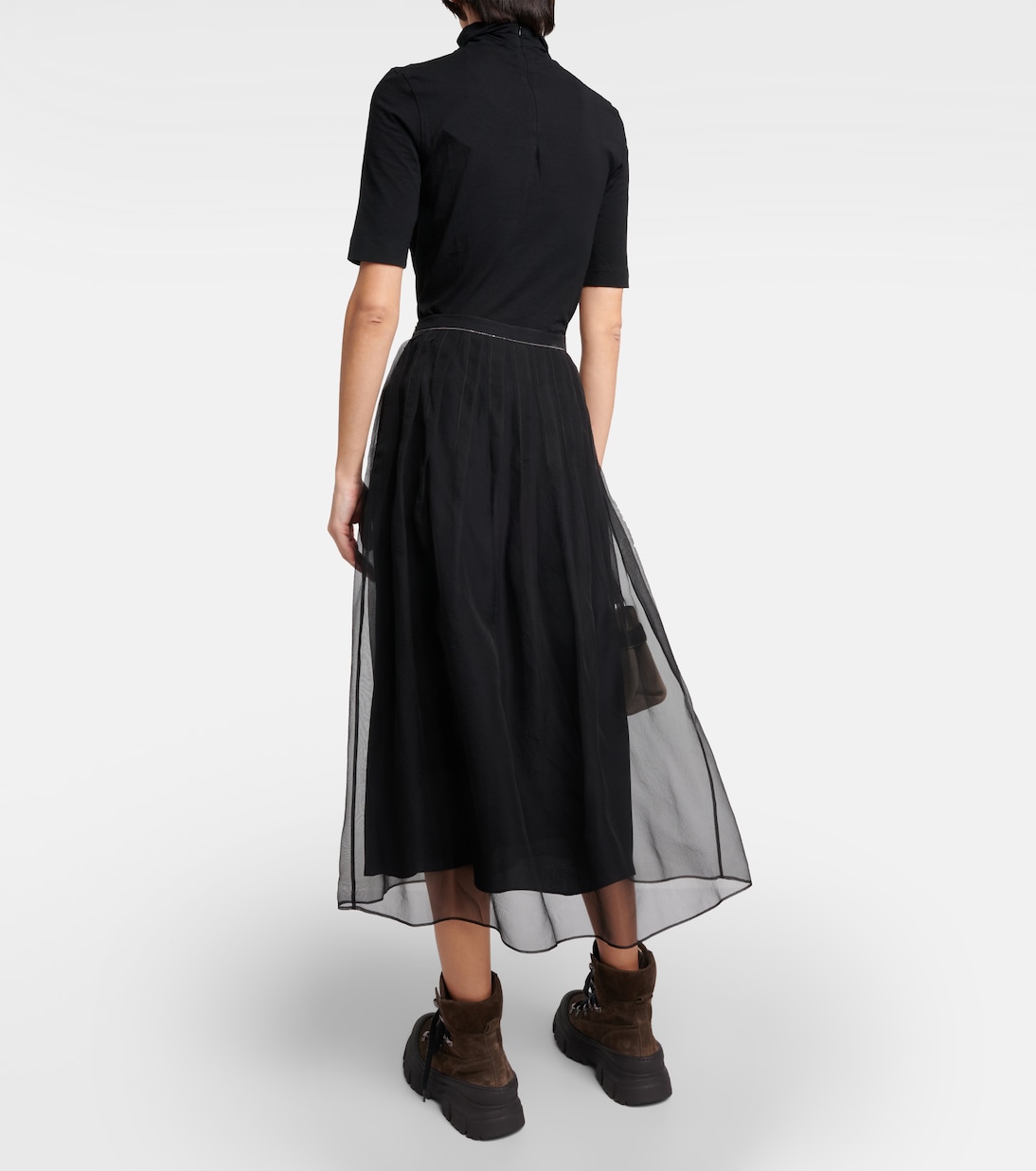 Jupe midi en soie à ornements | Brunello Cucinelli