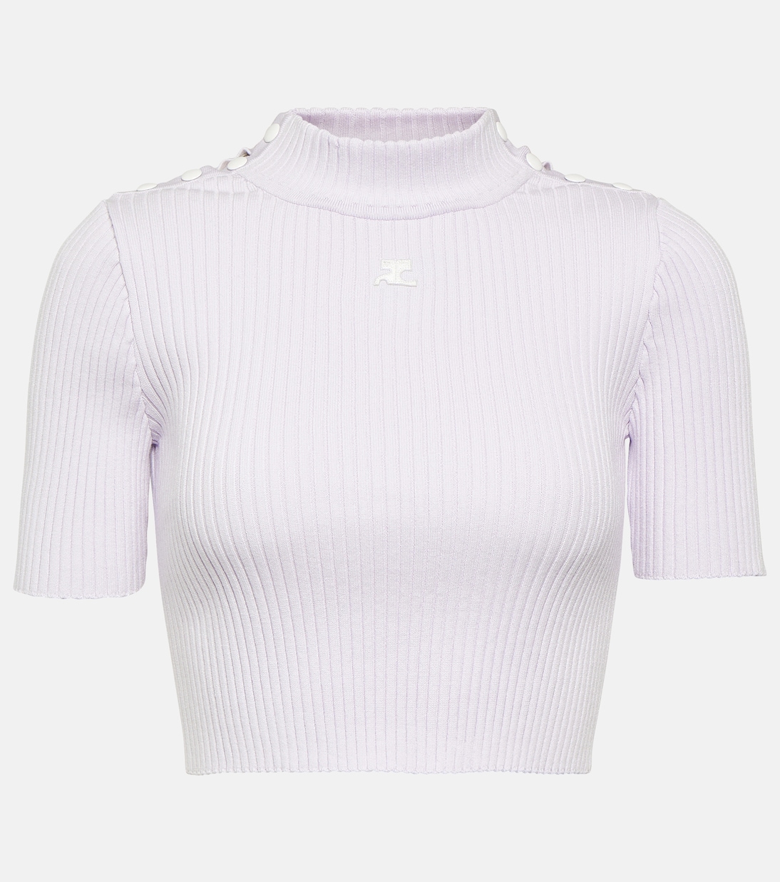 Top cropped in maglia a coste con logo | Courrèges